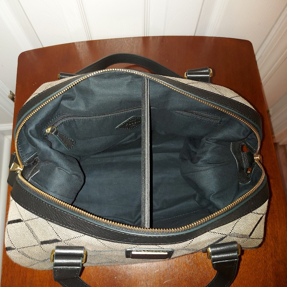 ✔️Fossil Beige Woven Satchel with Black Leather Handles, EUC - Picture 9 of 13